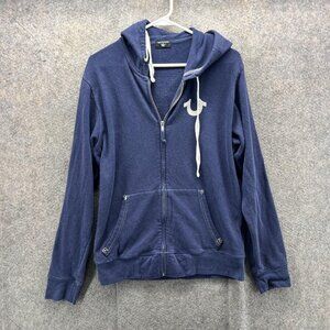 True Religion Hoodie Mens Medium Blue Classic Logo Zip Up Hooded Sweatshirt